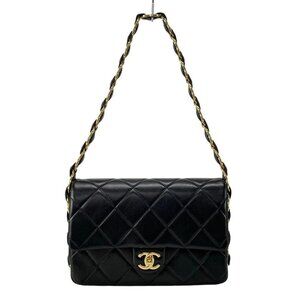 Auth CHANEL Flap bag / Matelasse 26 Black Shiny Calfskin Shoulder Bag